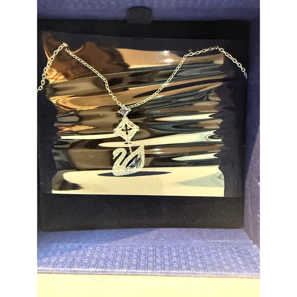 Swarovski 125th Anniversary Dancing Swan Blue Stone Rhodium Plated Necklace - Picture 4 of 4